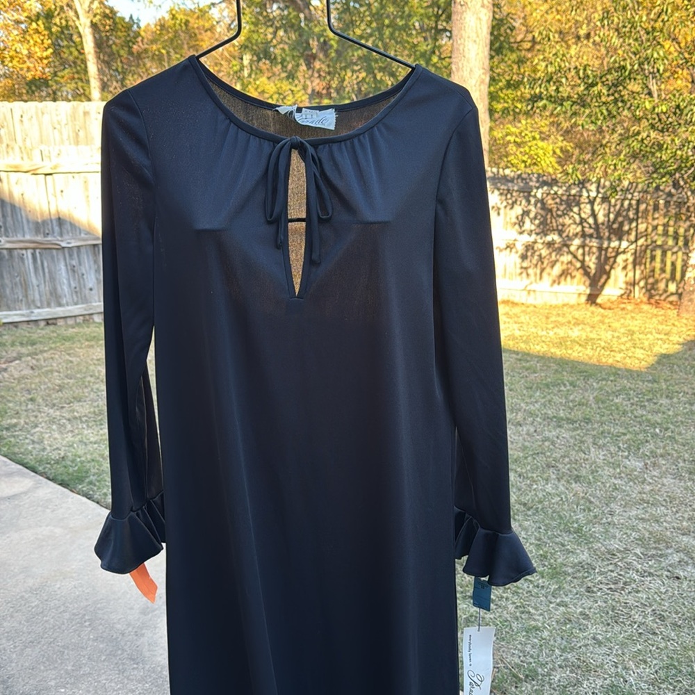 NOS Long Vintage Black Ruffled Dress Sz 16 Parade New York